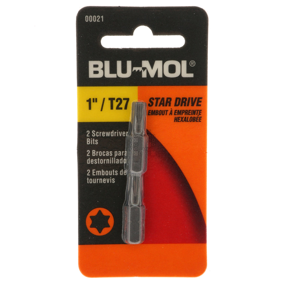 BLU-MOL 00021 T27 TORX Star Drive Screwdriver Bits, 1" Length, 2-Pack
