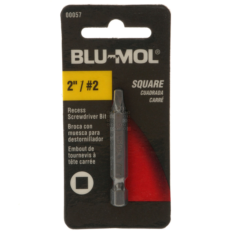 BLU-MOL 00057 SQ2 / #2 Square Recess Screwdriver Bit, 2" Length