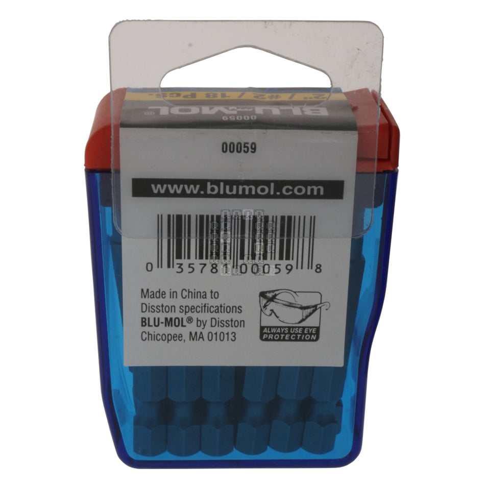 BLU-MOL 00059 SQ2 / #2 Square Recess Screwdriver Bit, 2" Length, 18-Pack