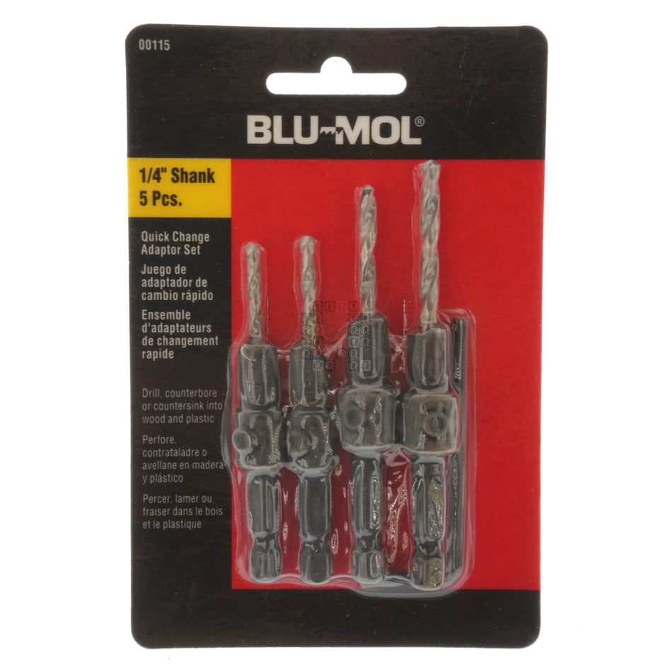 Blue-Mol 00115 #6, #8, #10 & #12 Countersink and Hex Wrench Set, 1/4" Shank