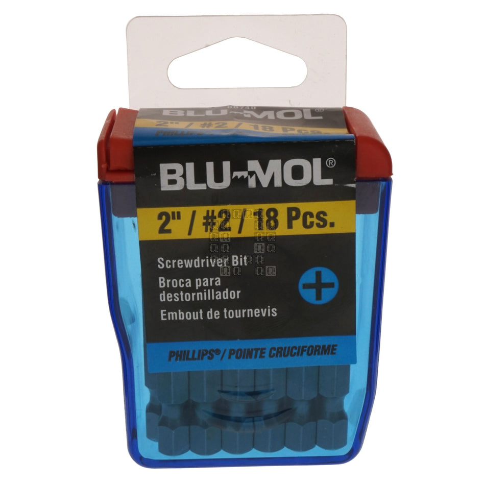 BLU-MOL 00740 PH2 / #2 Phillips Screwdriver Bits, 1" Length, 18-Pack, 2-Length