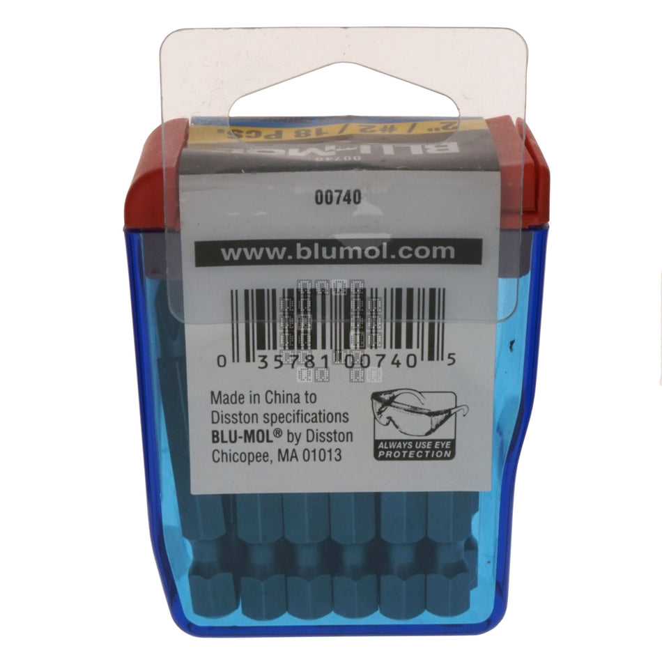 BLU-MOL 00740 PH2 / #2 Phillips Screwdriver Bits, 1" Length, 18-Pack, 2-Length