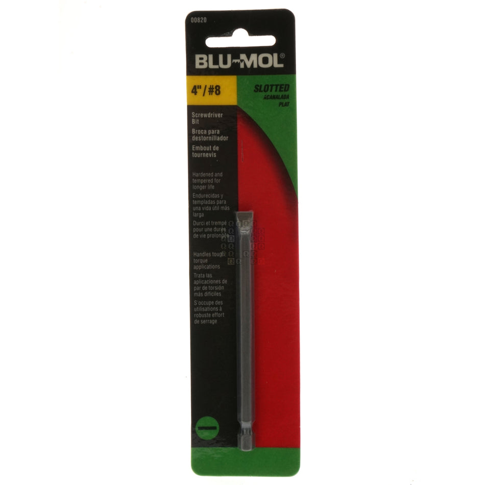 BLU-MOL 00820 #8 Slotted Screwdriver Bit, 4" Length