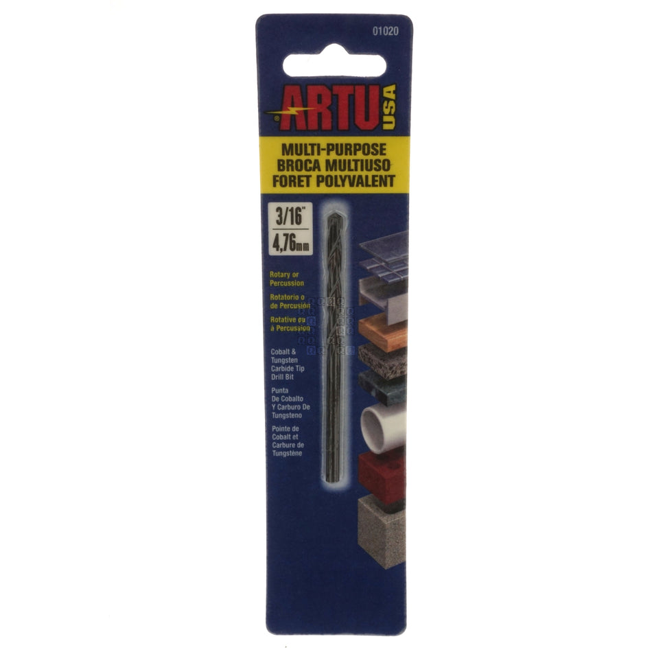 Artu 01020 3/16" Multi-Purpose Cobalt & Tungsten Carbide Tip Drill Bit