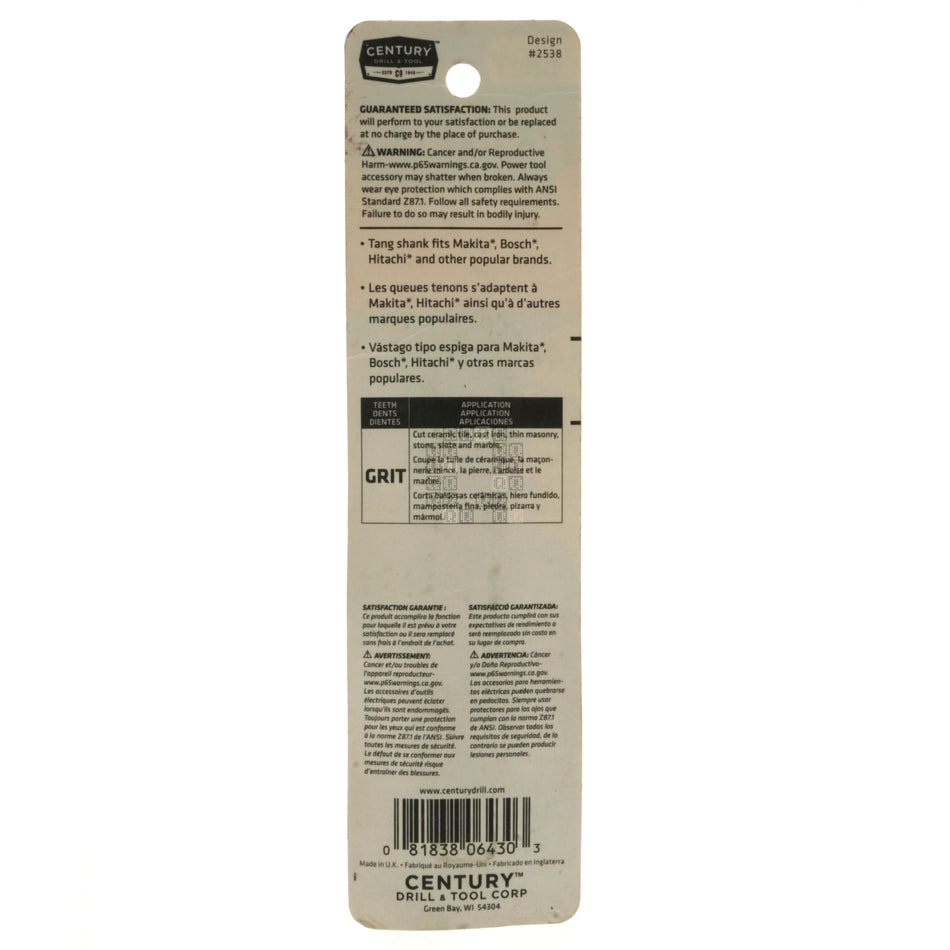 Century Drill and Tool 06430 Tungsten Carbide Grid Edge Jigsaw Blade, Tang Shank