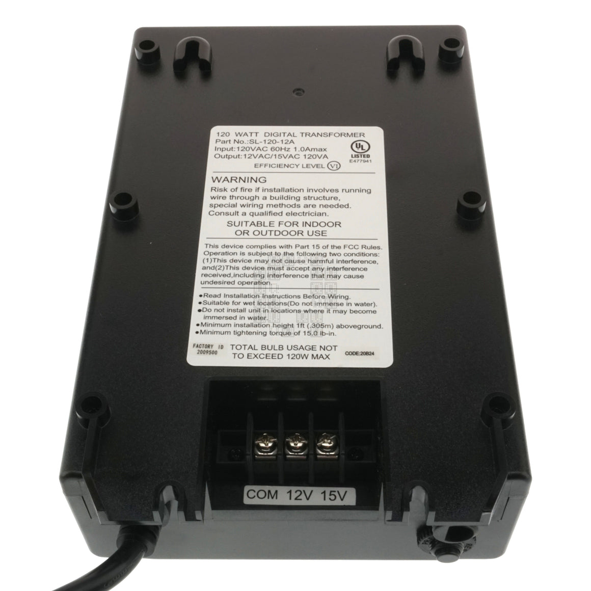 Hampton Bay 1001509802 Low Voltage Digital Transformer, 12+15VDC 120W, SL-120-12A Back