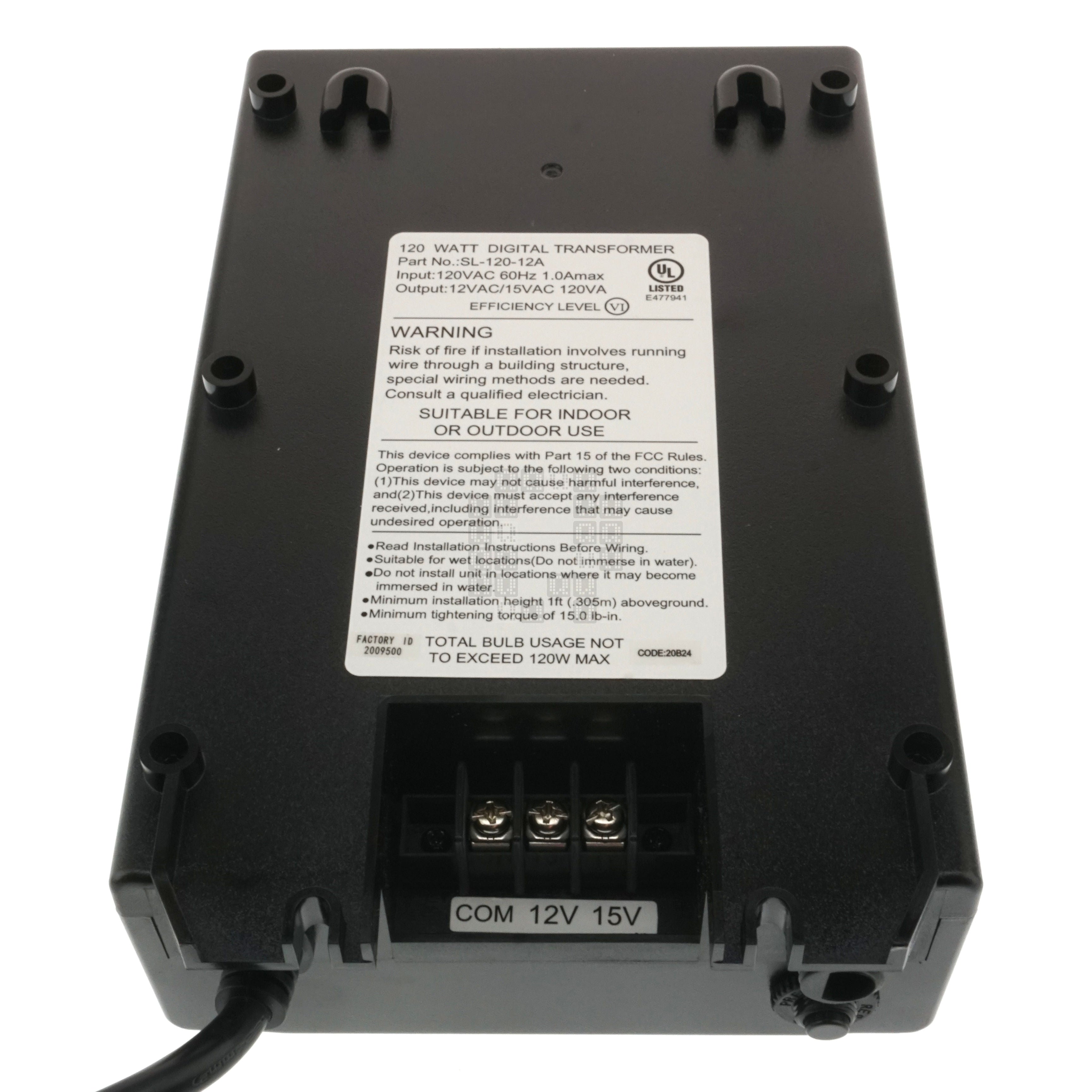 Hampton Bay 1001509802 Low Voltage Digital Transformer, 12+15VDC 120W, SL-120-12A Back