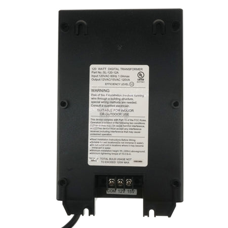 Hampton Bay 1001509802 Low Voltage Digital Transformer, 12+15VDC 120W, SL-120-12A Back