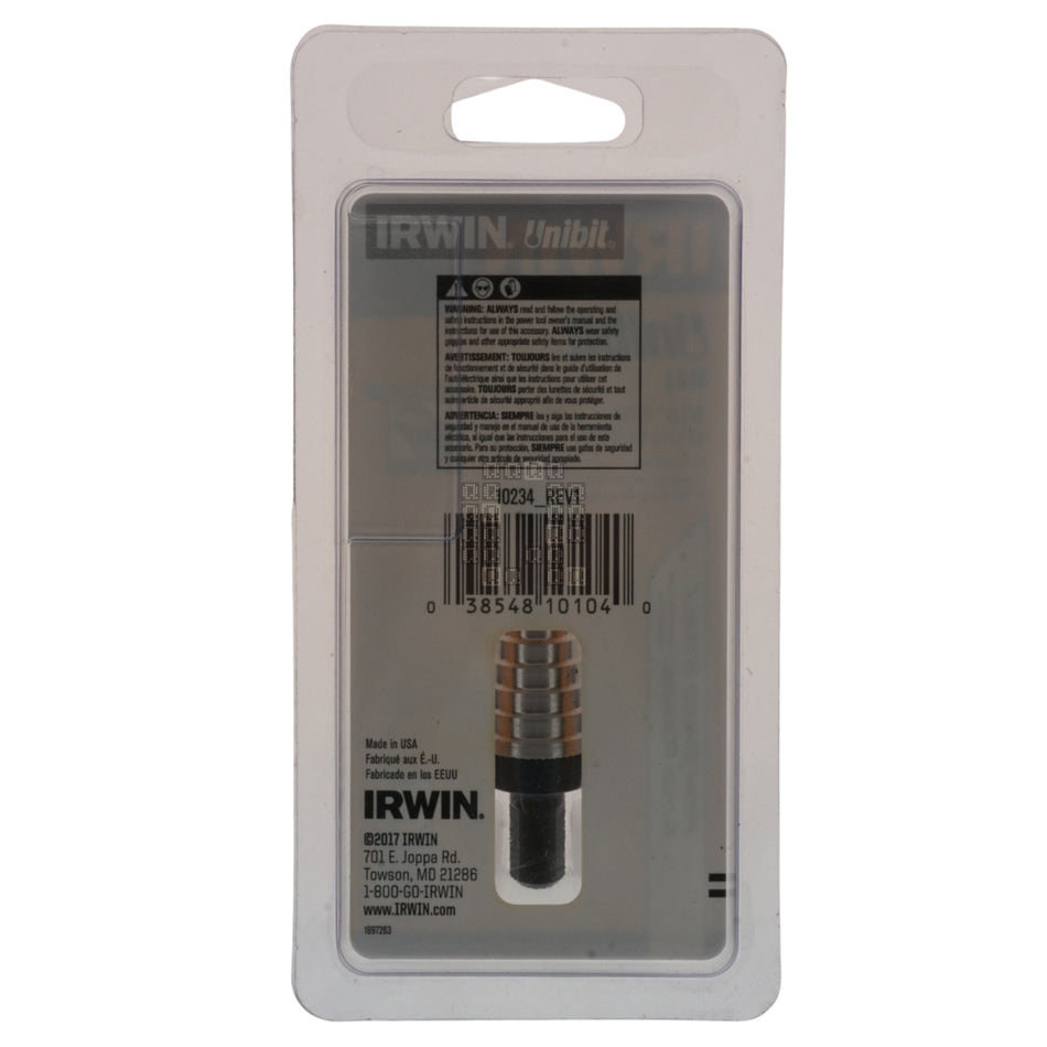 Irwin Tools 10234 Unibit #4 HSS Step Drill Bit, 3/16" to 7/8" Package Back
