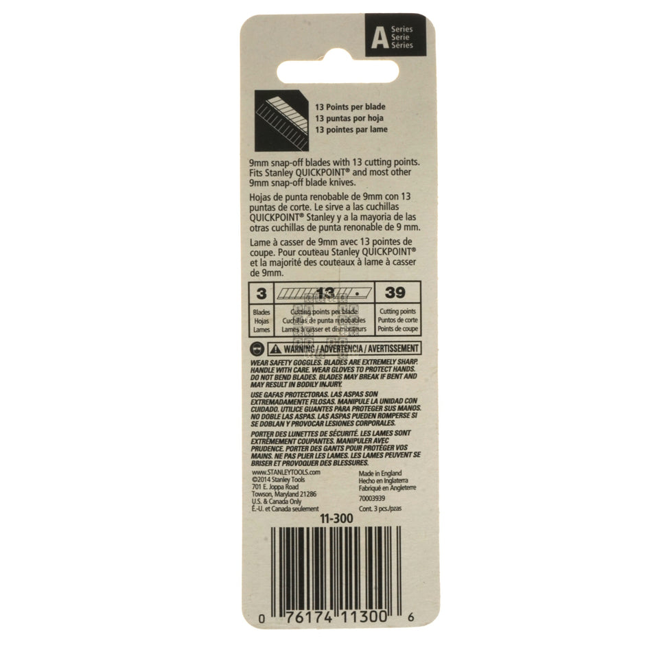 Stanley Tools 11-300 Quickpoint 9mm Snap-Off Blades, 3-Pack
