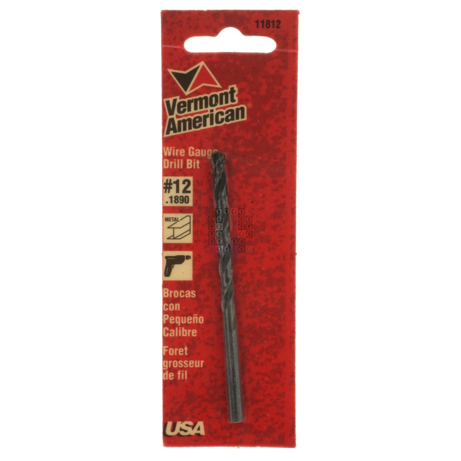 Vermont American 11812 Wire Gauge Black Oxide Drill Bit, #12 / 0.189"
