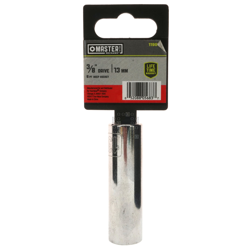 Master Mechanic 119818 3/8" Drive 6-Point Deep Metric Chrome Socket, 13mm