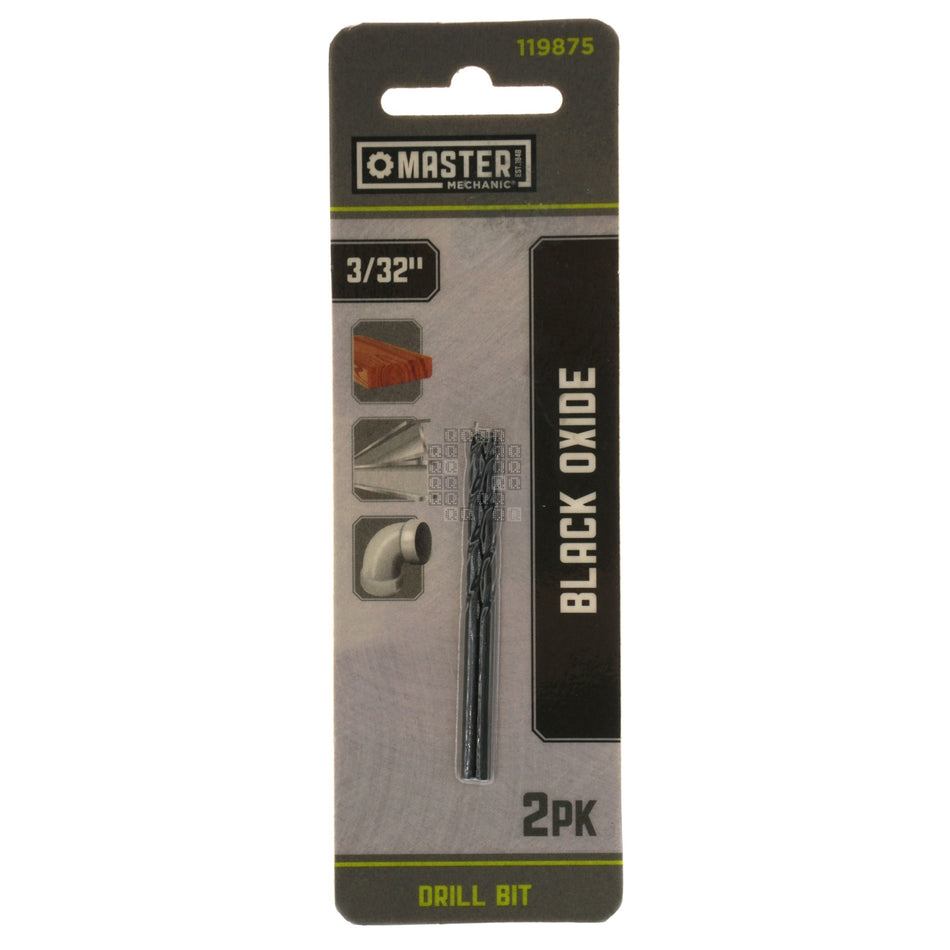 Master Mechanic 119875 3/32" Black Oxide Drill Bit, 2-Pack