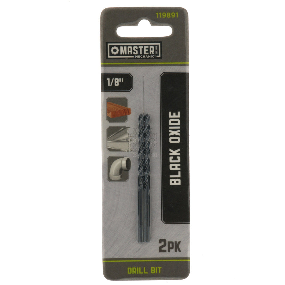 Master Mechanic 119891 Black Oxide Drill Bit, 1/8" Diameter, 2-Pack