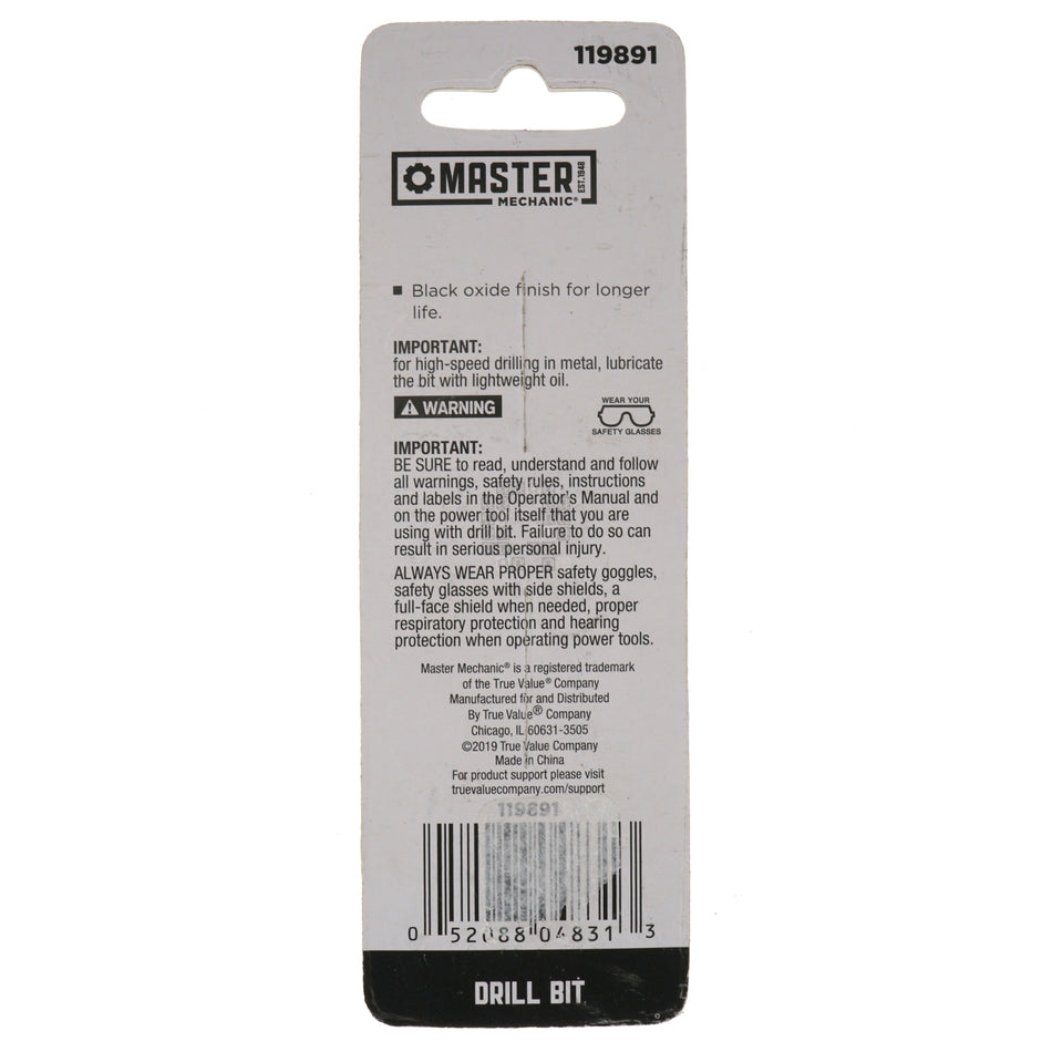 Master Mechanic 119891 Black Oxide Drill Bit, 1/8" Diameter, 2-Pack