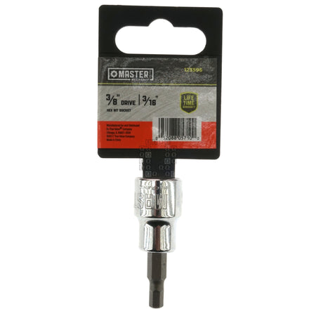 Master Mechanic 123596 3/8" Drive, Hex Bit SAE Chrome Socket, 3/16" Package Back