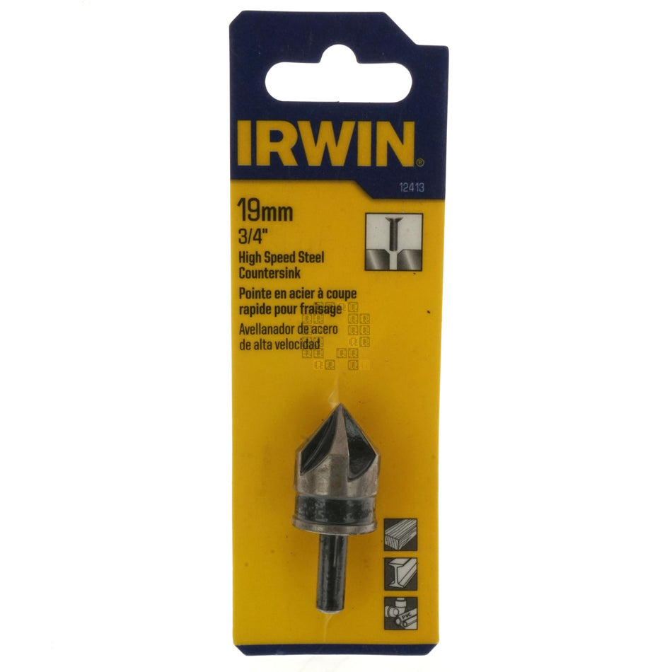 Irwin 12413 Round Shank High Speed Steel (HSS) Countersink, 3/4" / 19mm Diameter, 82°