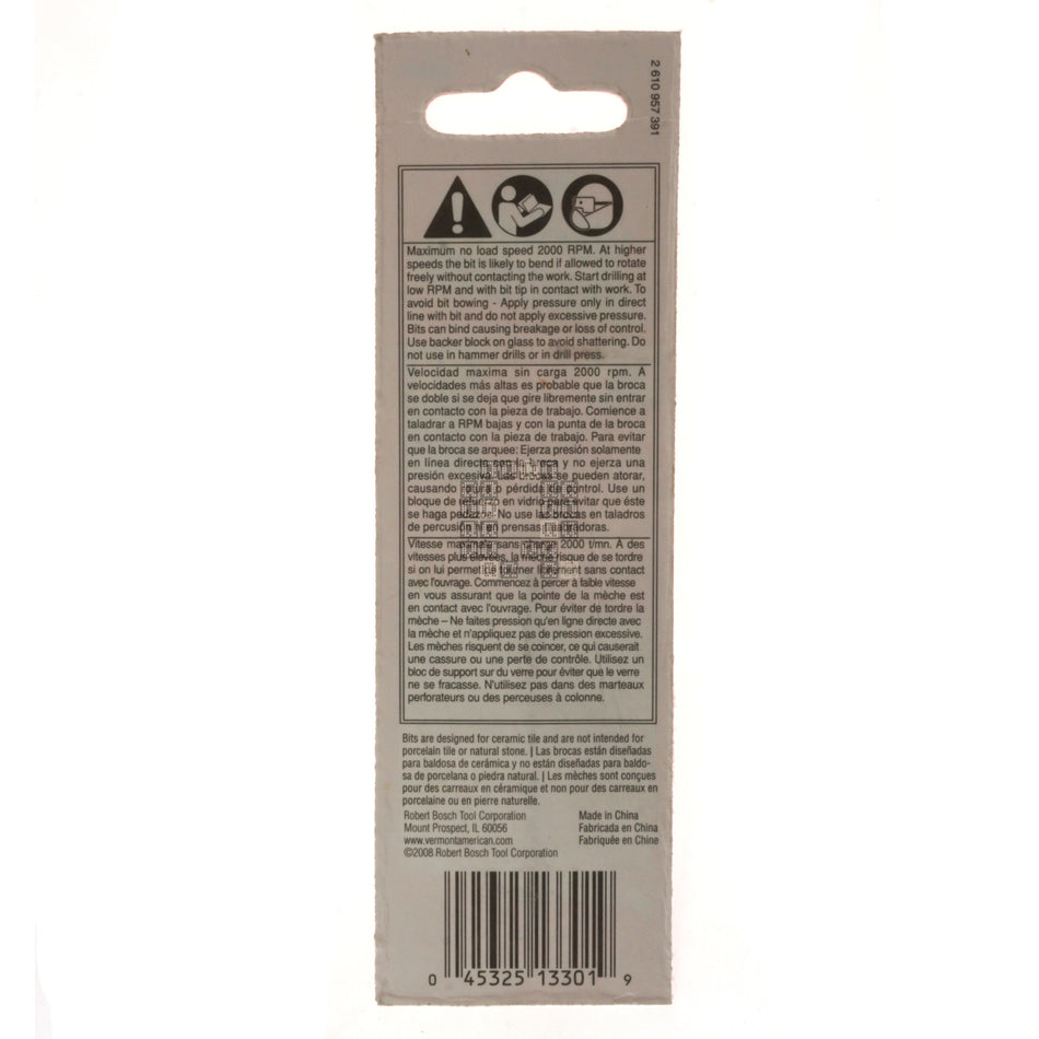 Vermont American 13301 Carbide Tip Glass & Tile Drill Bit, 1/8" Diameter