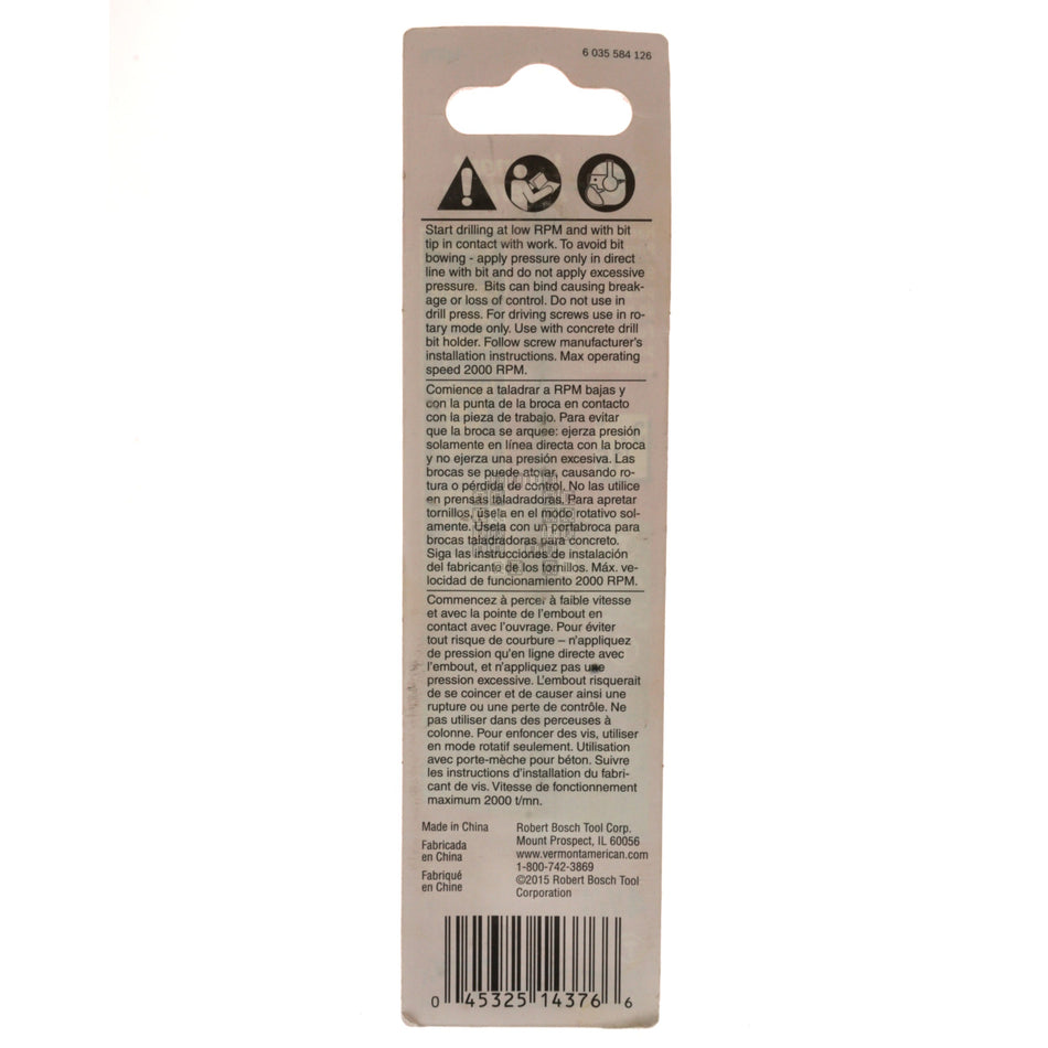 Vermont American 14376 3/16" Hammer Drill Pilot Bit, 4-1/2" Length