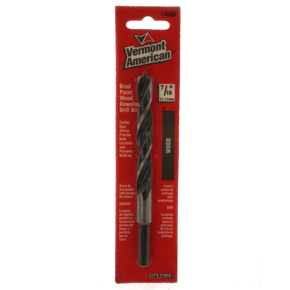 Vermont American 14606 Brad Point Wood Doweling Drill Bit, 7/16" Diameter
