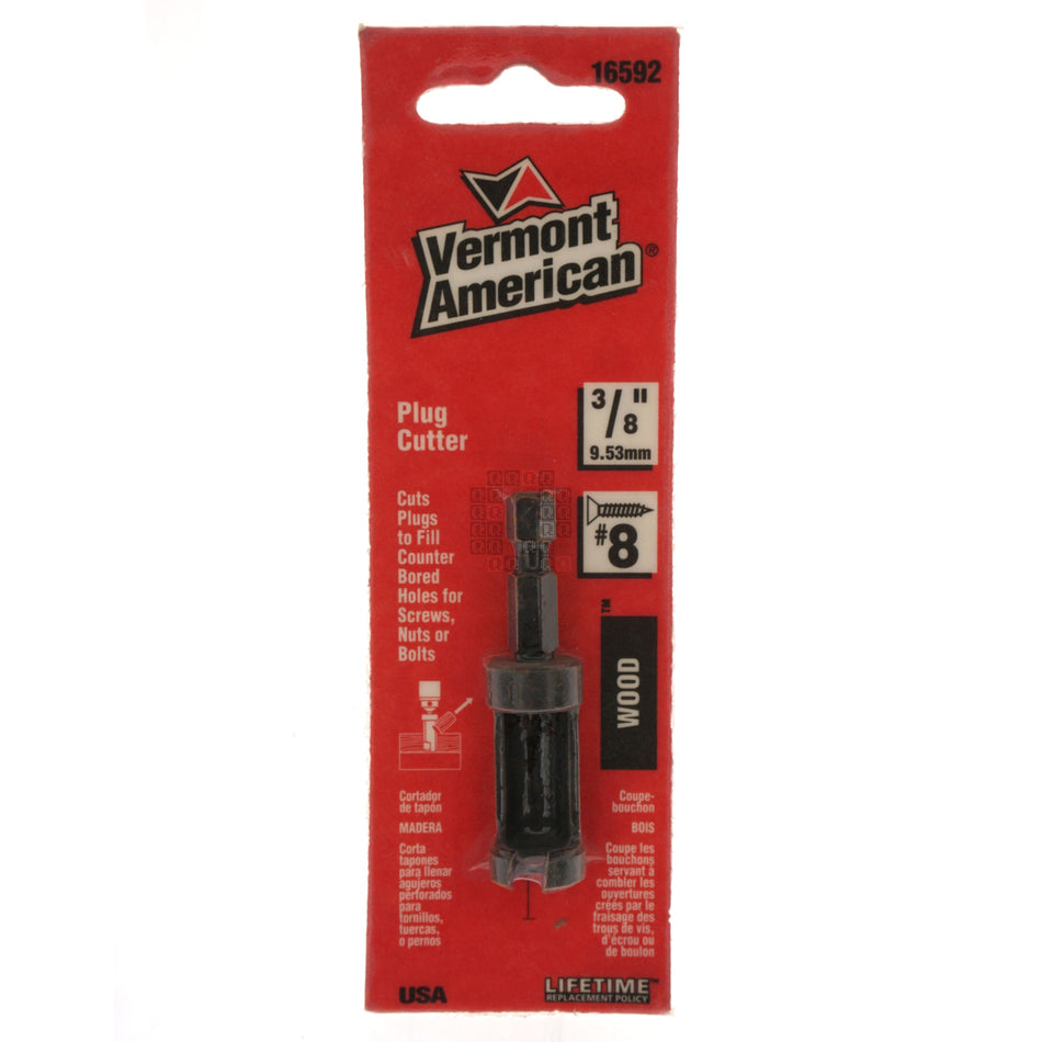 Vermont American 16592 3/8" Plug Cutter, 1/4" Straight Shank