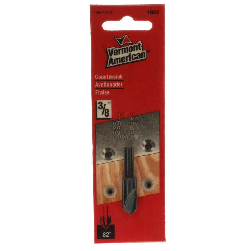Vermont American 16642 3/8" HSS Single Flute Countersink, 82°, 1/4" Straight Shank