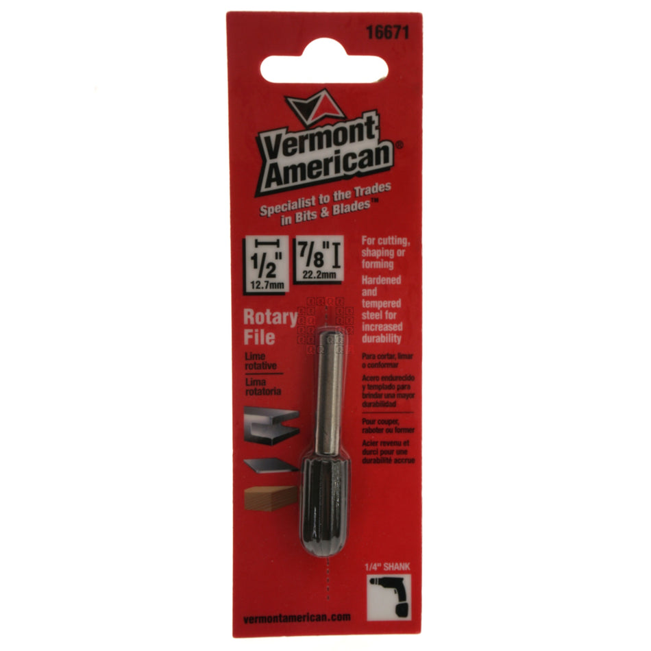 Vermont American 16671 1/2" Domed Cylinder Rotary File, 7/8" Length, 1/4" Shank