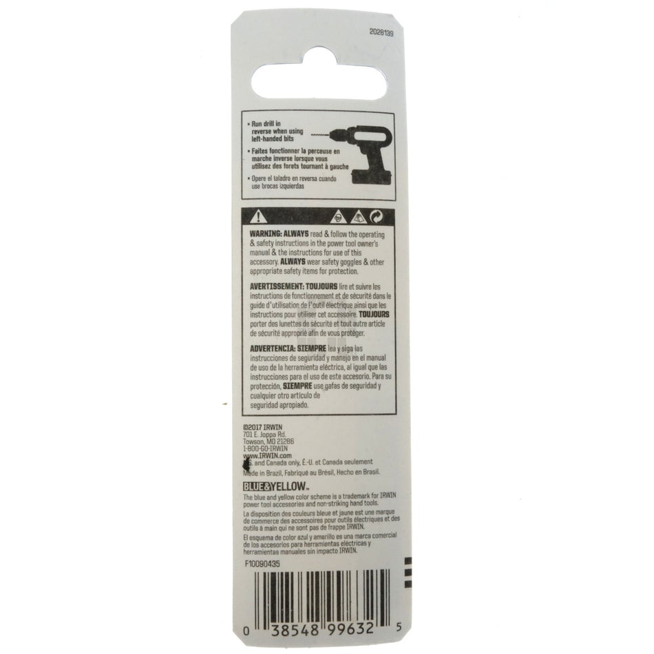 Irwin 1789223 3/16" Left Hand Drill Bit, Black Oxide, 135° Split Point
