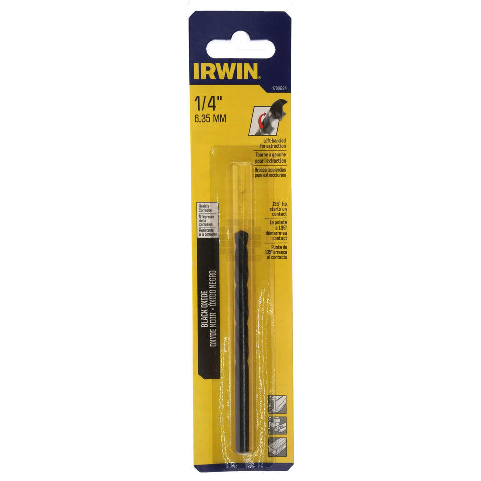 Irwin 1789224 Black Oxide 1/4" Left Hand Drill Bit, 135° Split
