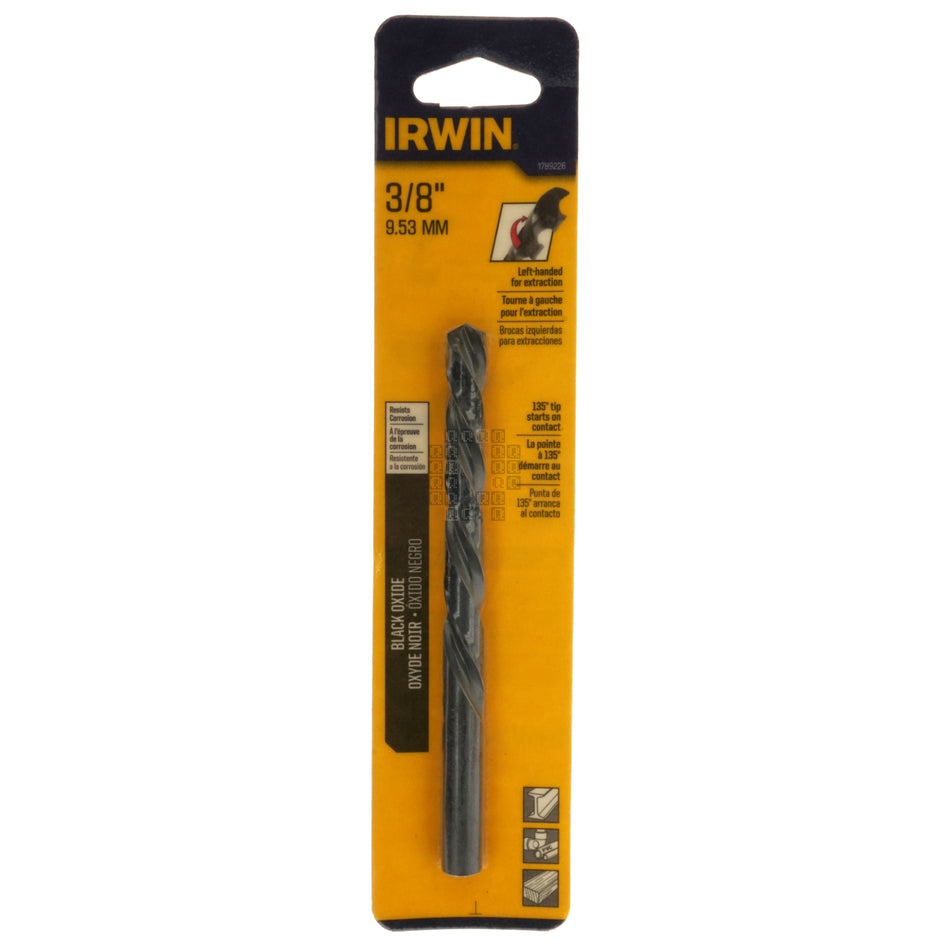 Irwin Tools 1789226 3/8" Left Hand LH Black Oxide Drill Bit, 135° Split Tip