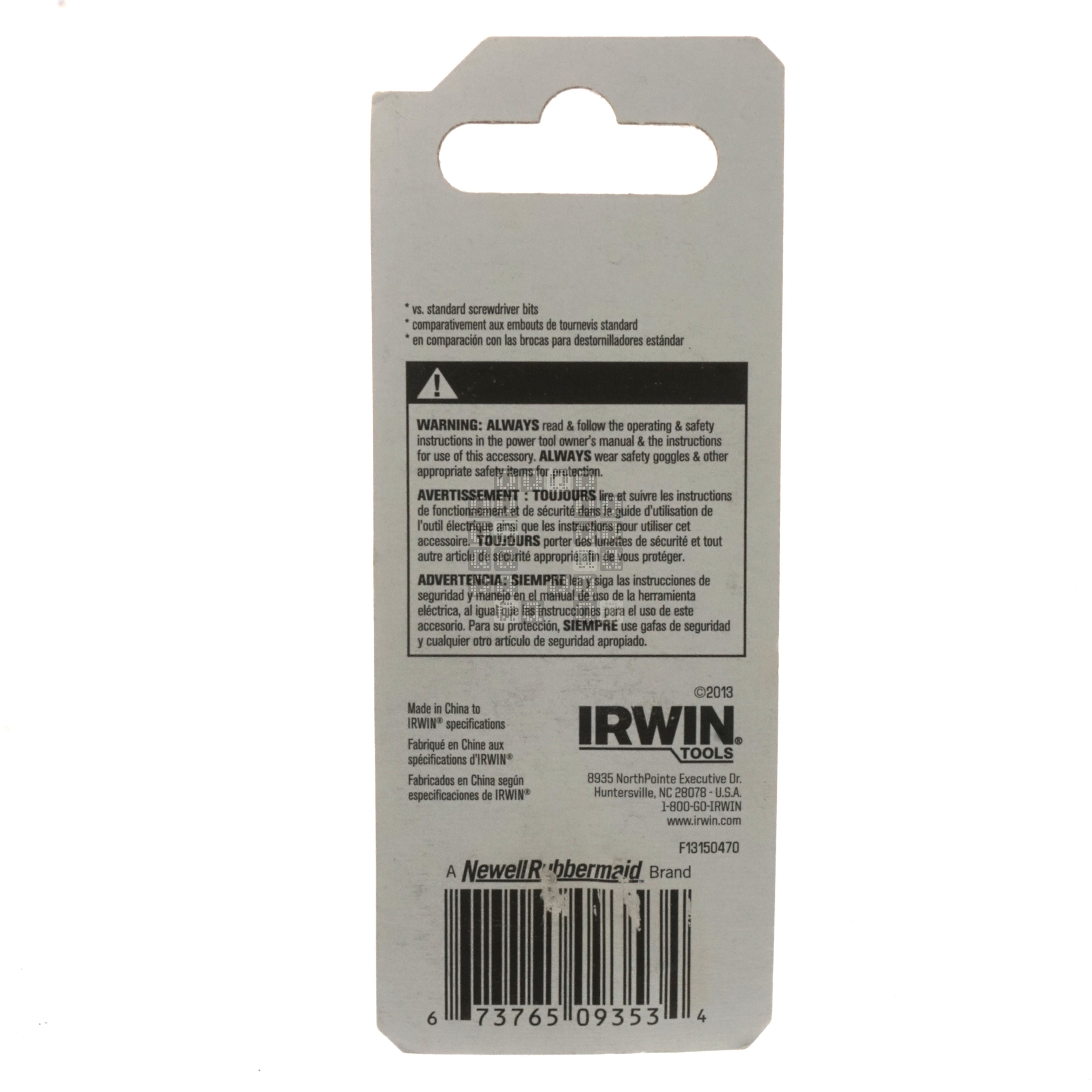 Irwin Tools 1837381 #2 Square Recess SQ2 Impact Insert Bit Package Back