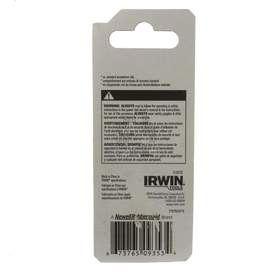 Irwin Tools 1837381 #2 Square Recess SQ2 Impact Insert Bit Package Back
