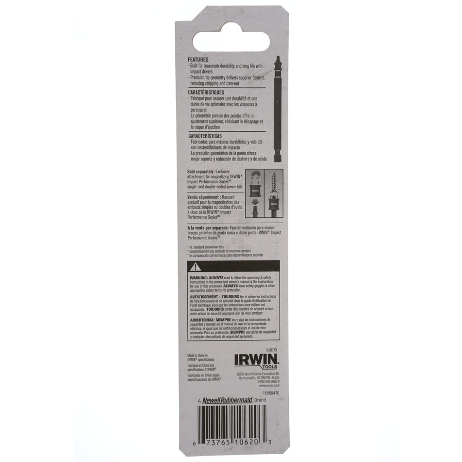 Irwin 1837481 SQ2 #2 Square Recess Impact Power Bit, 4" Length