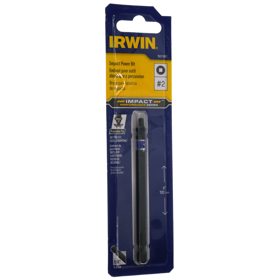 Irwin 1837481 SQ2 #2 Square Recess Impact Power Bit, 4" Length