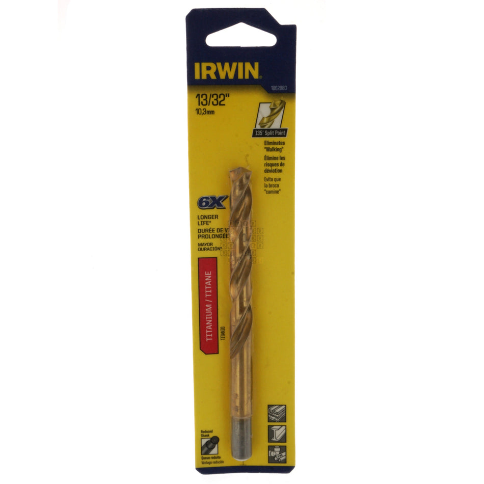 Irwin 1862880 13/32" Reduced Shank Titanium Coated 135° Split Point Drill Bit