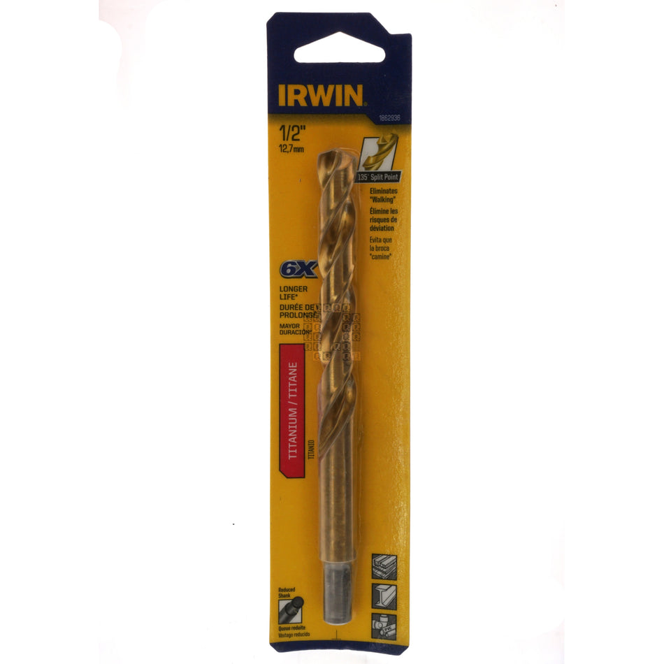 Irwin 1862936 1/2" Reduced Shank Titanium Coated 135° Split Point Drill Bit