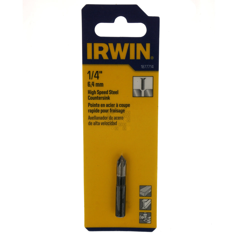 Irwin 1877714 Round Shank High Speed Steel (HSS) Countersink,  1/4", 82°