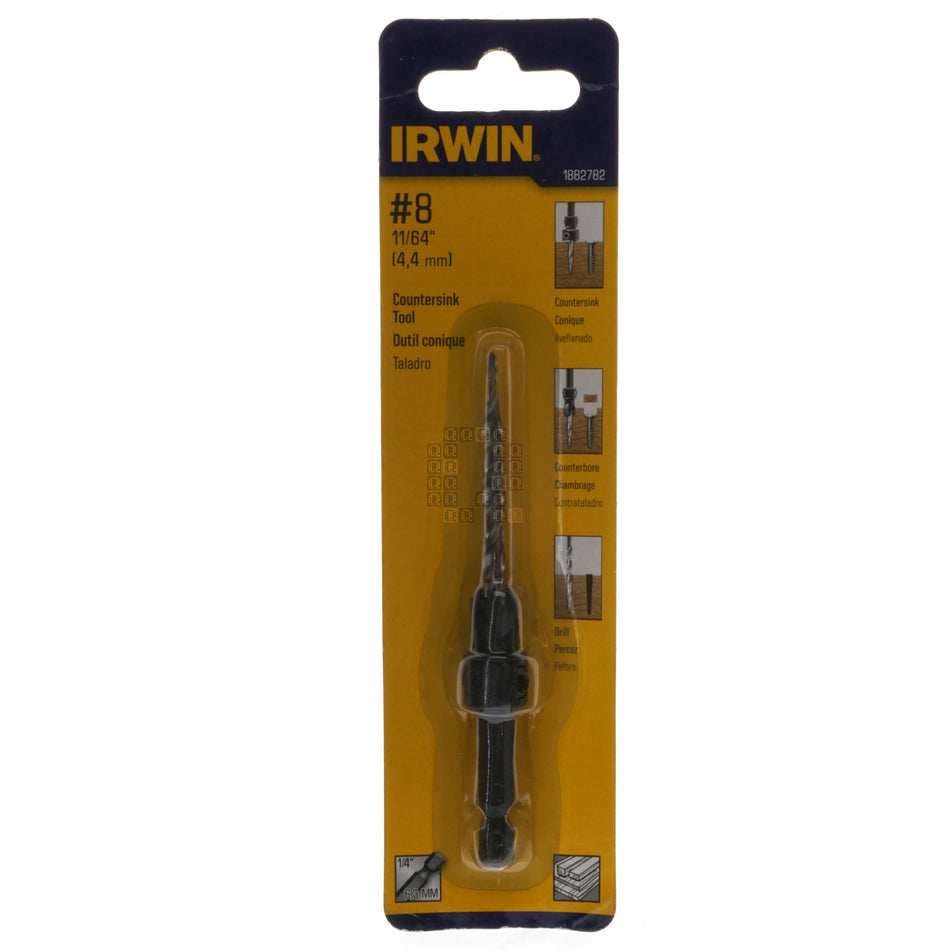 Irwin Industrial Tools 1882782 #8 Tapered Countersink Drill Bit, 1/4" Hex Quick Connect Shank