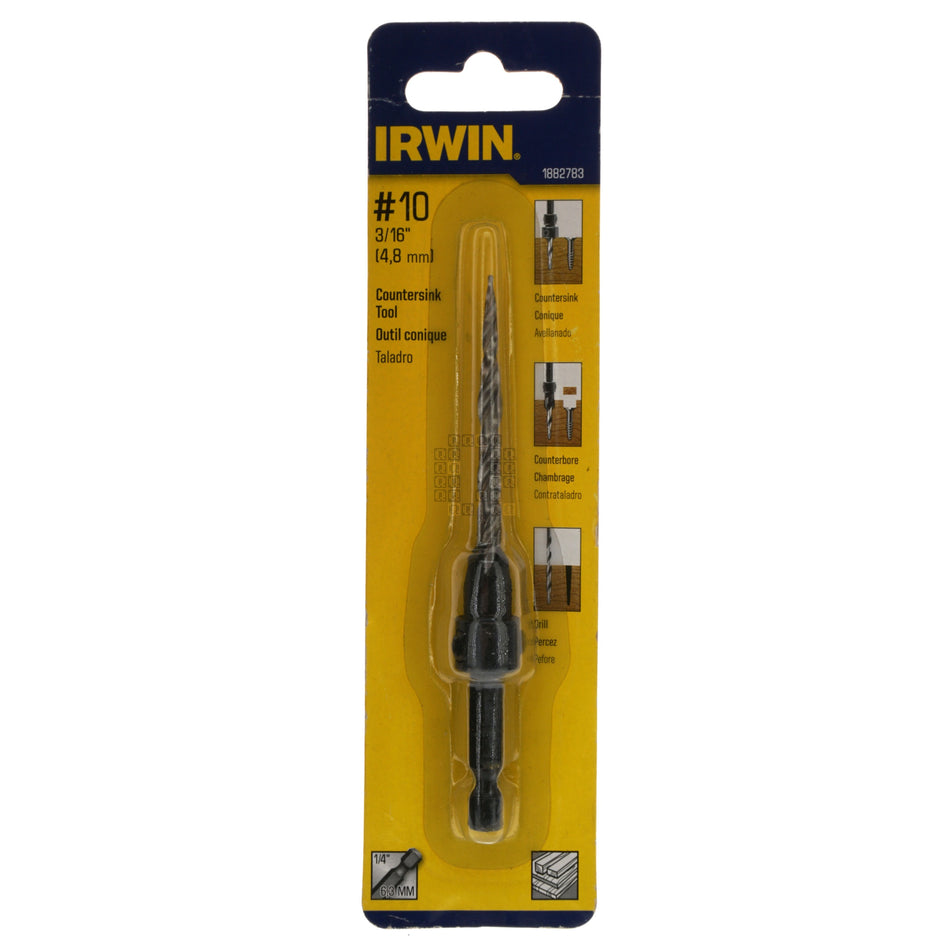 Irwin 1882783 #10 Countersink Drill Bit, 1/4" Hex Quick Connect Shank
