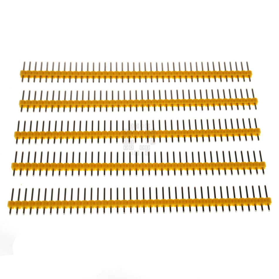 1x40 Pin Male Breakable Single Row Pin Header, 2.54mm Pitch, 11.2mm Height, 5-Pack, Yellow