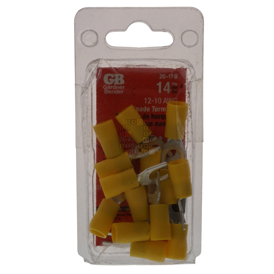 Gardner Bender 20-116 Ring Terminal, 12 to 10 AWG, #8 to 10 Spade, Yellow, 14-Pack