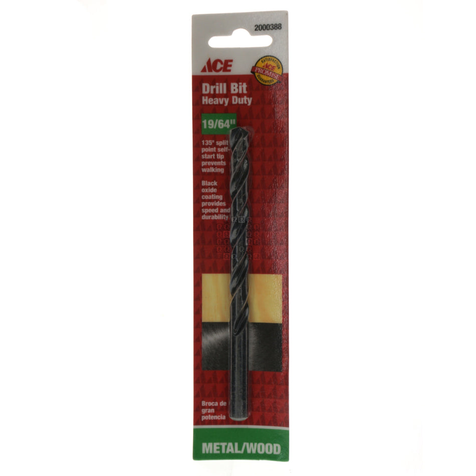 ACE Hardware 2000388 Heavy Duty 19/64" Black Oxide Drill Bit, 135° Split Point