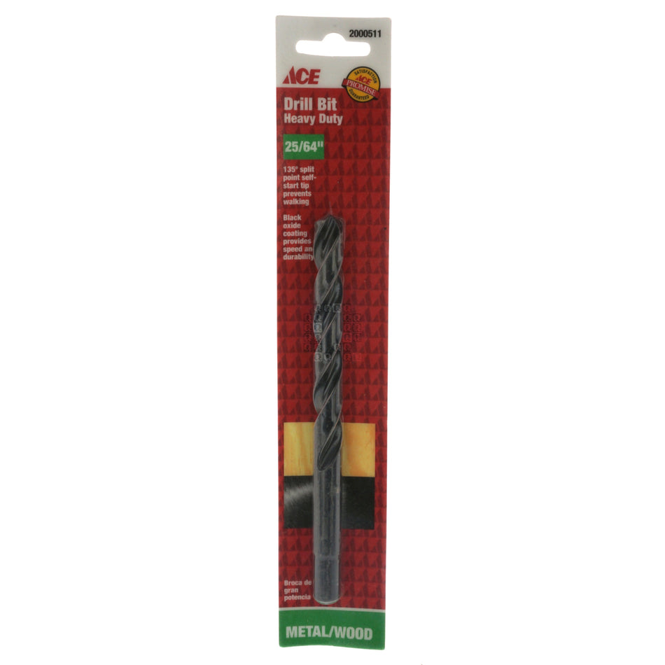 ACE Hardware 2000511 25/64" Heavy Duty Black Oxide Drill Bit, 135° Standard Point, 3/8" Reduced Shank