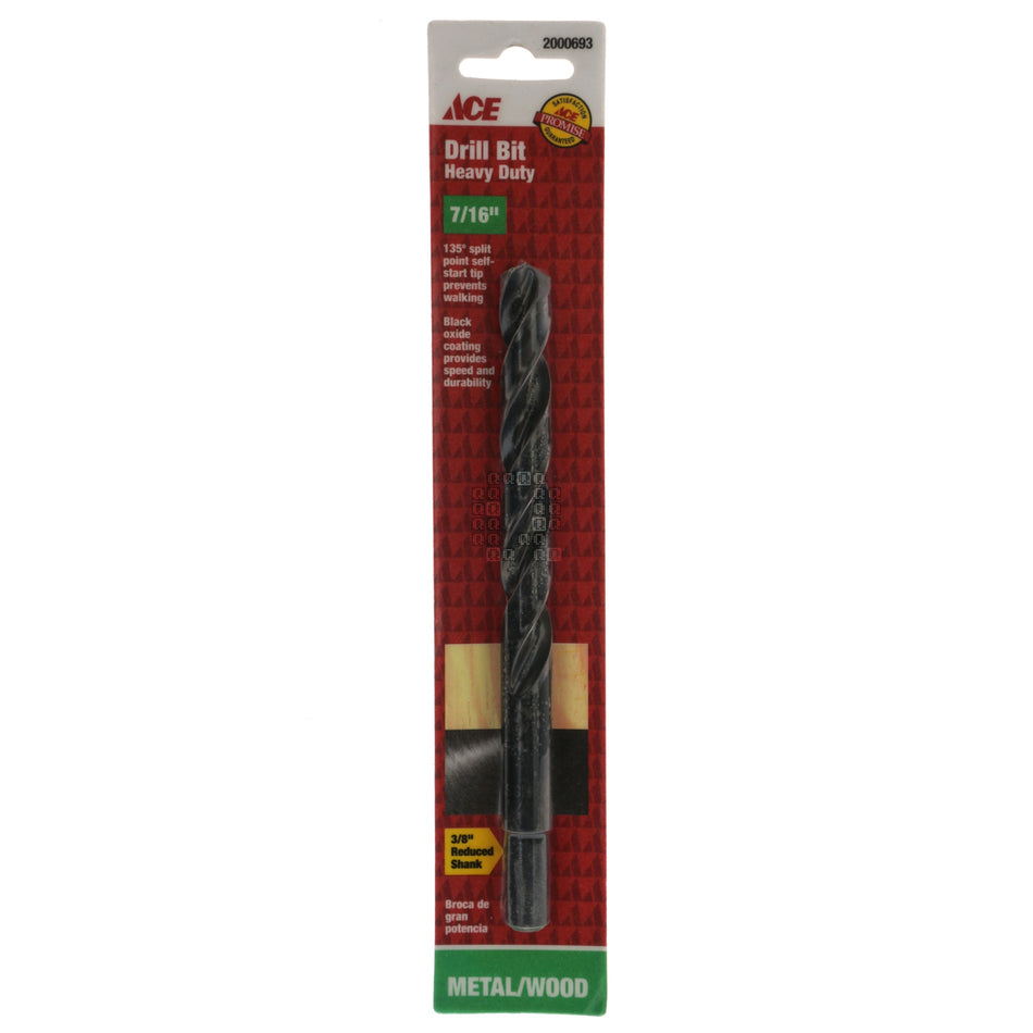 ACE Hardware 2000693 7/16" Heavy Duty Black Oxide Drill Bit, 135° Split Point, 3/8" Reduced Shank
