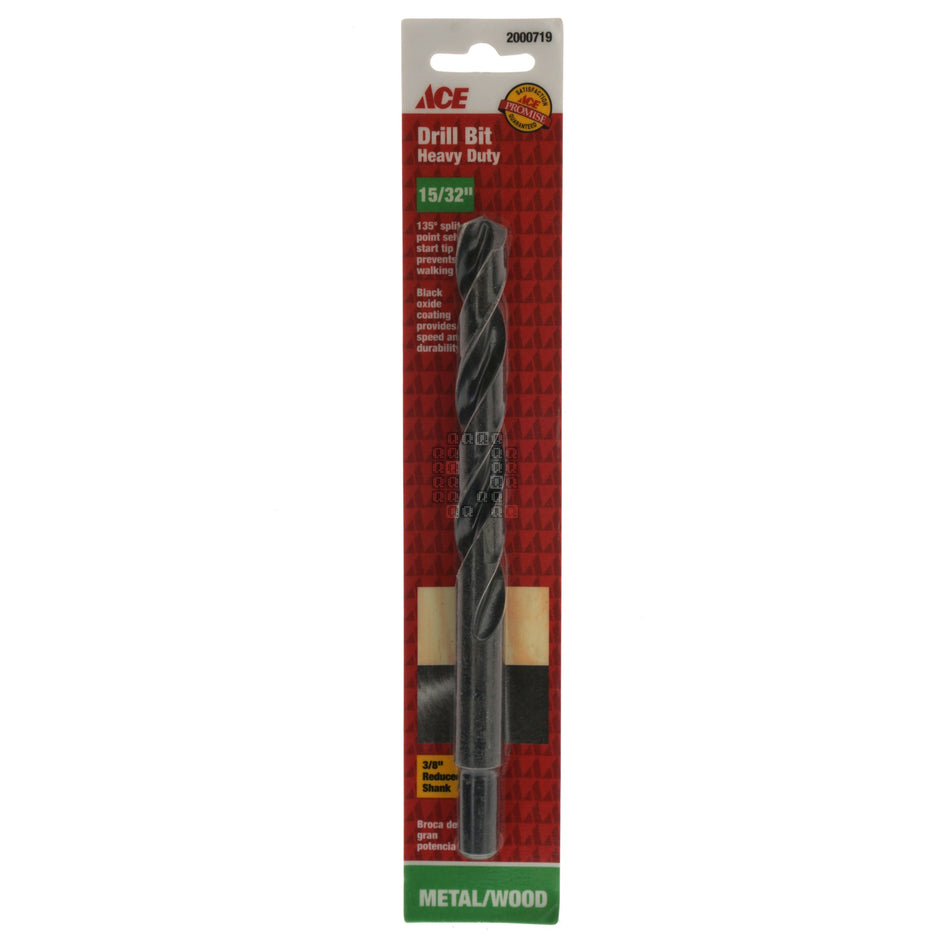 ACE Hardware 2000719 15/32" Heavy Duty Black Oxide Drill Bit, 3/8" Reduced Shank, 135° Split Point