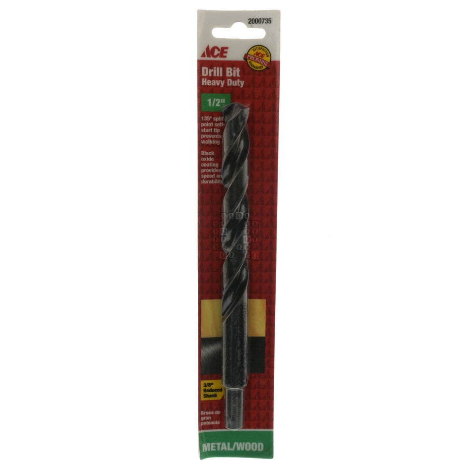ACE Hardware 2000735 1/2" Black Oxide Drill Bit, 3/8" Reduced Shank, 135° Split Point
