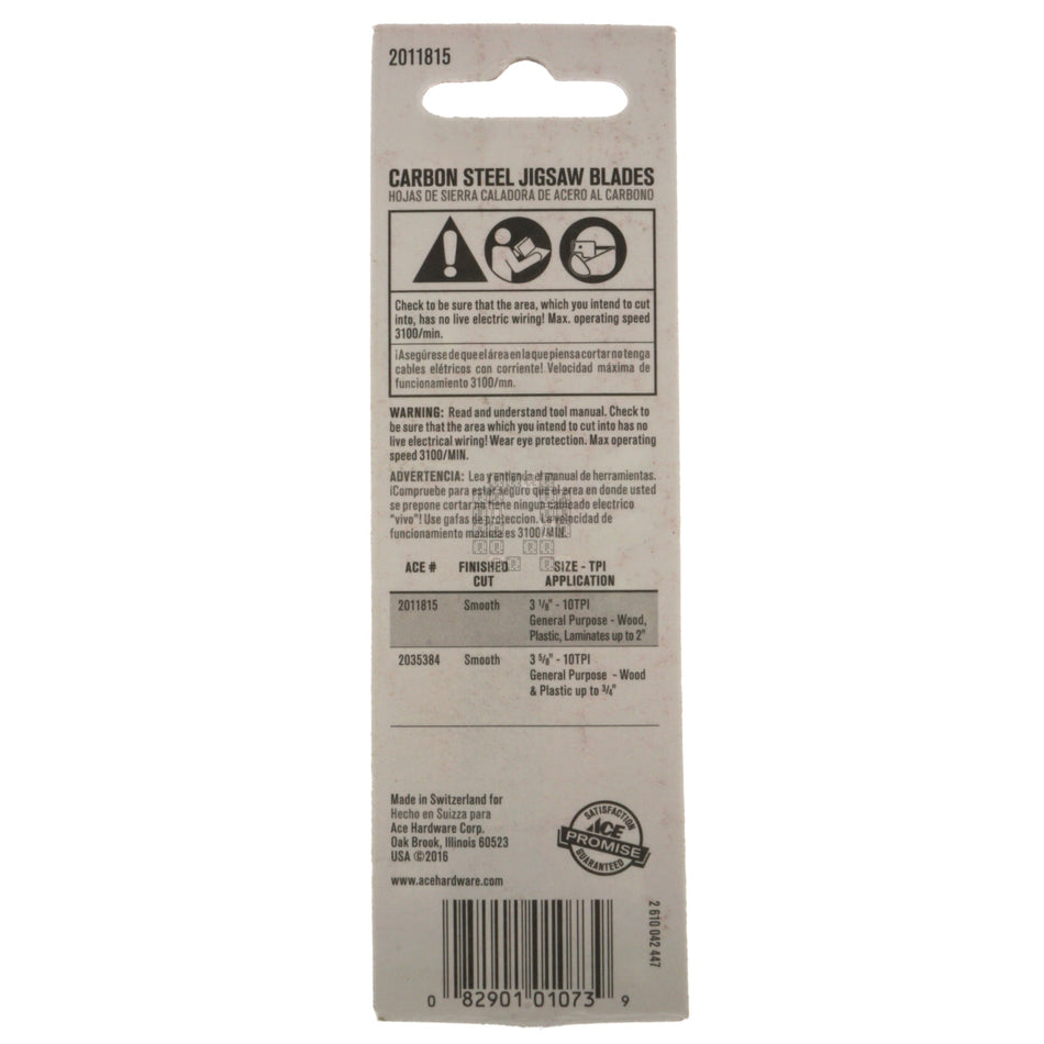 ACE Hardware 2011815 U-Shank Carbon Steel Jigsaw Blades, 10TPI, 3-1/8" Length, General Purpose