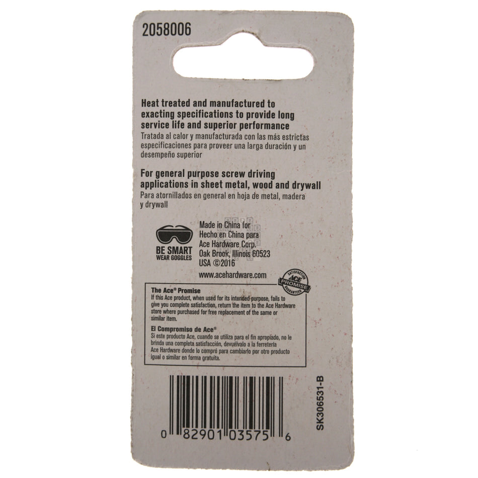 ACE Hardware 2058006 #3-4 Slotted Driver Bits, 1" Length, 1/4" Hex Drive, 2-Pack