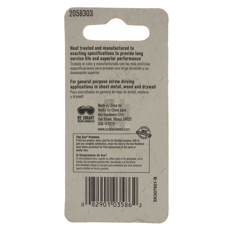 ACE Hardware 2058303 T25 TORX Driver Bit, 1" Length, 1/4" Hex Drive