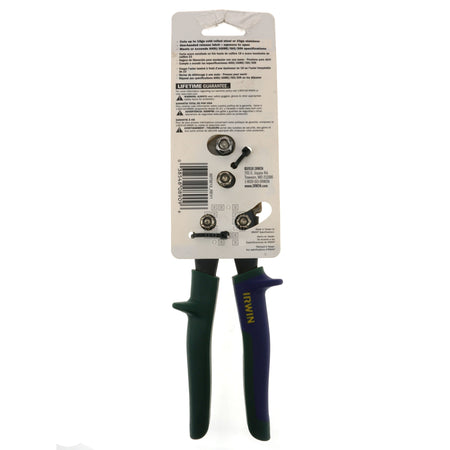 Irwin Industrial Tools 2073212 Right Hand Offset Tin Snips (Green Handle) Package Back